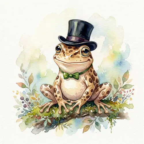 Charming Frog Portrait with Top Hat in Watercolor
