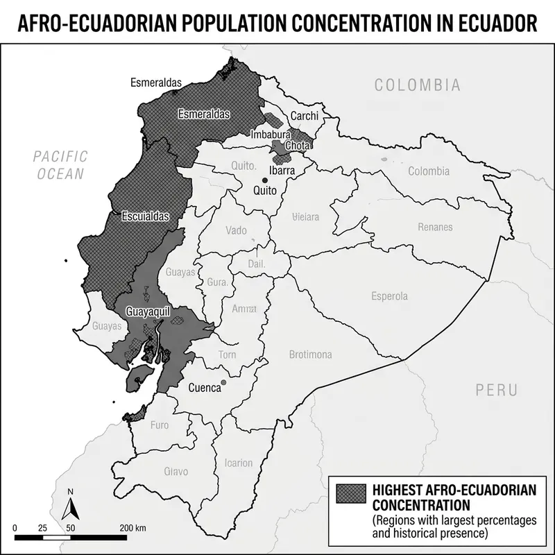 Afro-Ecuadorian Population Centers Map: Regions Identifying Concentration