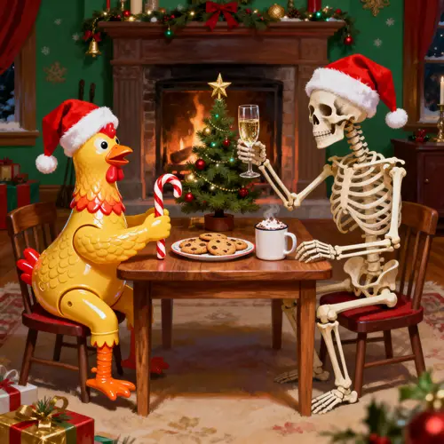 Rubber Chicken & Skeleton: Unique Christmas Celebration