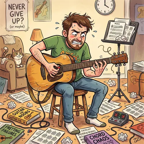 First-Time Guitar Learning Experience | Humorous Illustration
