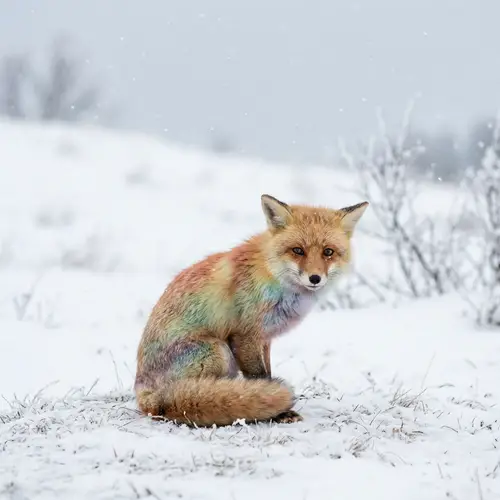 Resilient Small Fox with Rainbow Fur - Hopeful Yet Lonely