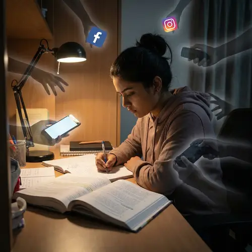 Focused South Asian Girl Studying with Determination