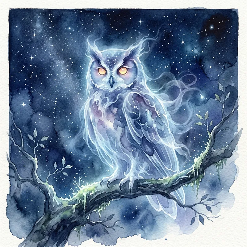 Ghost Owl Watercolor - Ethereal Artwork