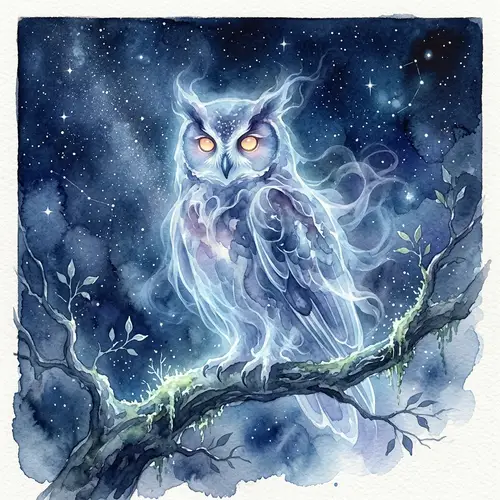 Ethereal Ghost Owl Watercolor Art