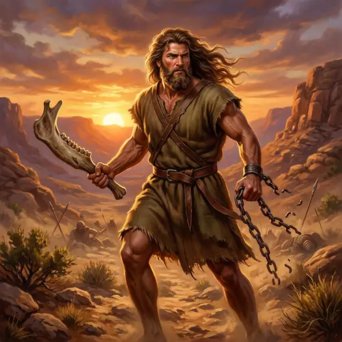 Samson-Inspired Muscular Man, Determined Expression