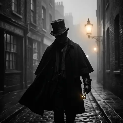 Victorian Figure Silhouetted in Late 19th-Century London Streets