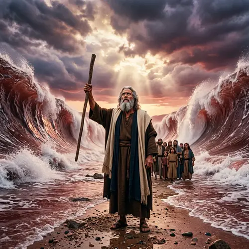 Ancient Figure Parting Red Sea | Divine Intervention Scene