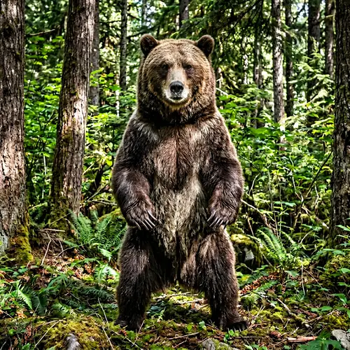 Majestic Grizzly Bear in Lush Green Forest