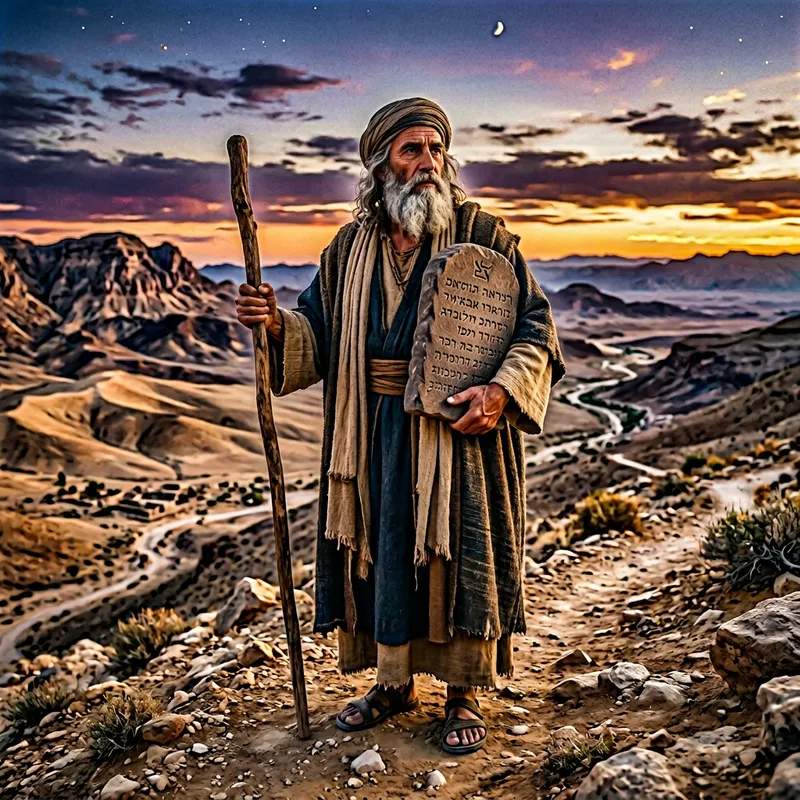 Moses: Ancient Prophet with Stone Tablet and Staff