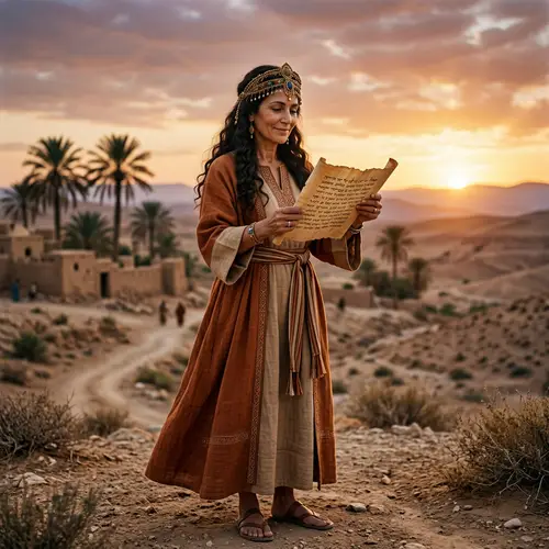 Elegant Woman in Old Testament Attire | Papyrus Scripture Holder