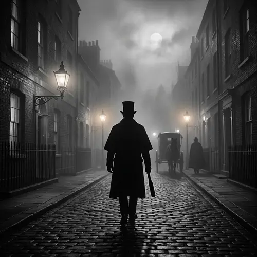 19th Century Figure in Foggy Victorian London Streets