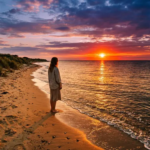 Vibrant Sunset Painting the Azure Sky | Tranquil Shoreline