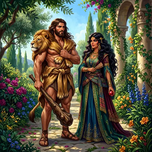 Mythological Characters Hercules and Delilah in Color