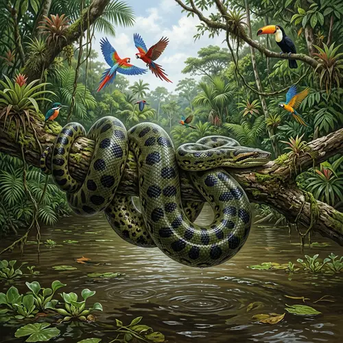 Detailed Illustration of Anaconda in Natural Habitat | South America