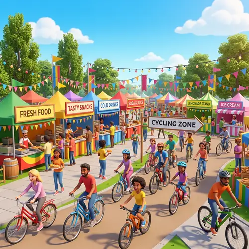 Dynamic Festival Scene 3D Model | Food Stalls, Bicycle Riding