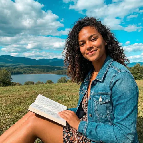 Young Woman in Serene Outdoor Landscape