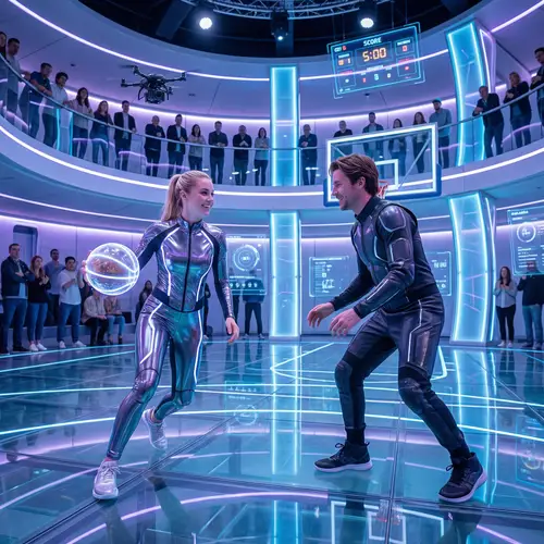 Futuristic Basketball Match: 20-Year-Old Woman vs 25-Year-Old Man