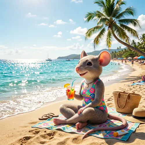 Anthropomorphic Mouse Girl Enjoying Summer at Beach