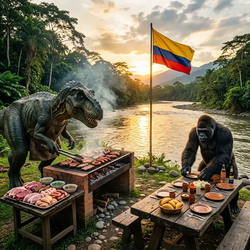Colombian Flag BBQ: Dinosaur vs Ape Grilling Adventure