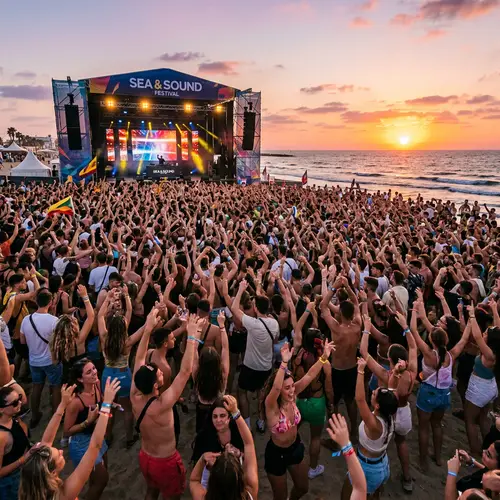 Vibrant Youth Dancing at Sunset Music Festival