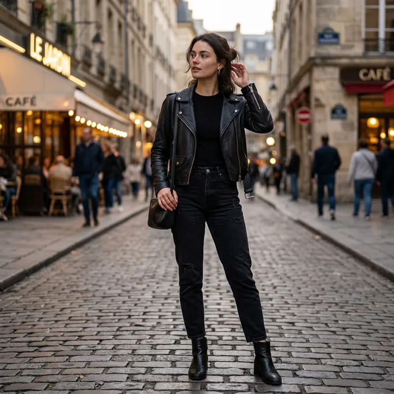 Stunning Female Model in Black Outfit - High-Res Photo