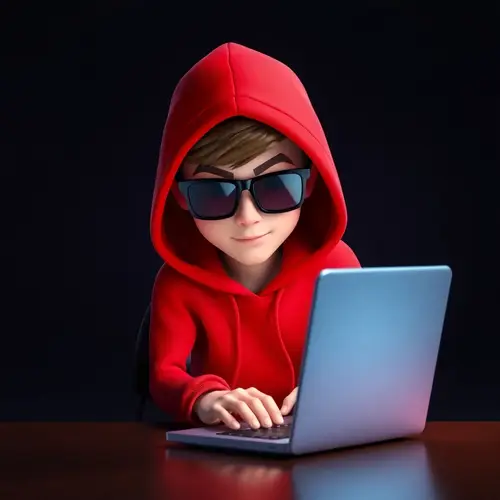 3D Pixar-Style Young Hacker in Red Hoodie