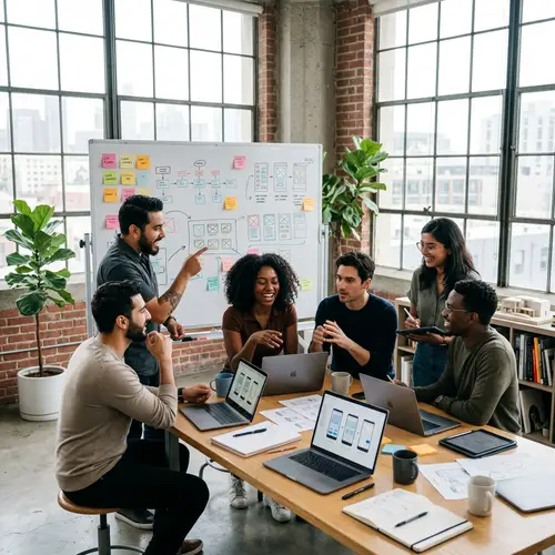 Diverse Group of Designers in Minimalist Workspace | Teamwork Scene