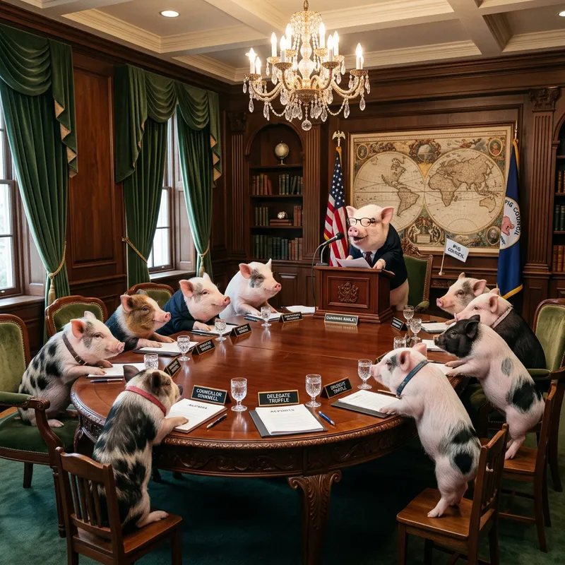 Miniature Pig Government Meeting - Unique Scene