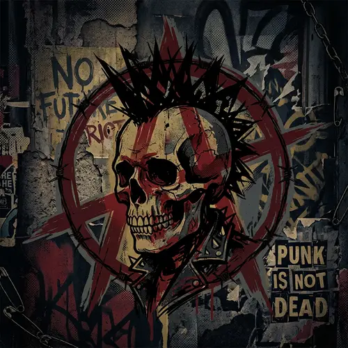 Punk Design with Skull, Anarchy Symbol, and Bold Colors