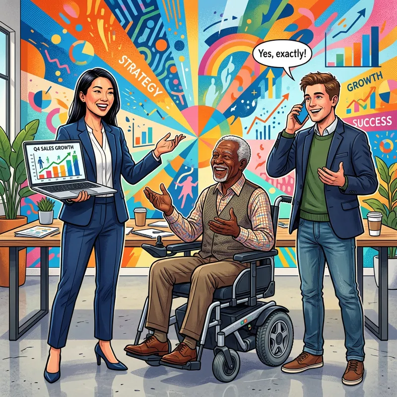 Vibrant Sales Reps in Energetic Abstract Art Poses Vibrant Sales Reps in Energetic Abstract Art Poses