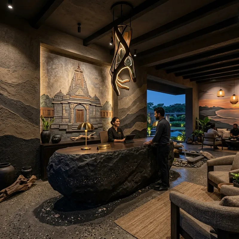 Reception Counter Design Inspired by Dumas Beach Theme Reception Counter Design Inspired by Dumas Beach Theme