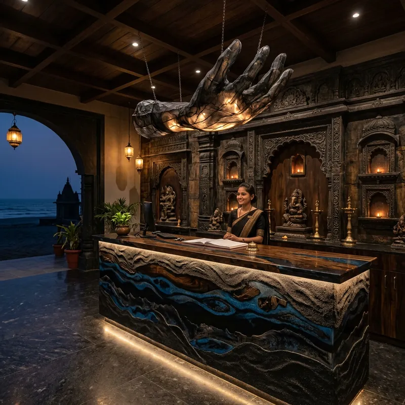 Unique Reception Counter: Dumas Beach Inspired Atmosphere