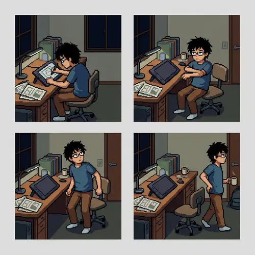 Pixel Art Mangaka Animation Frames Series