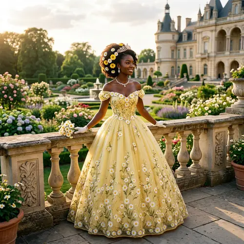 Elegant African-American Princess in Yellow Gown