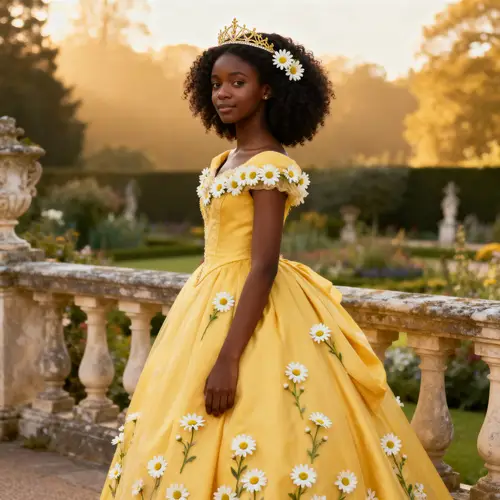Elegant African-American Princess in Yellow Gown