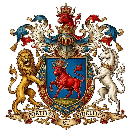 Majestic Red Crowned Bull Coat of Arms