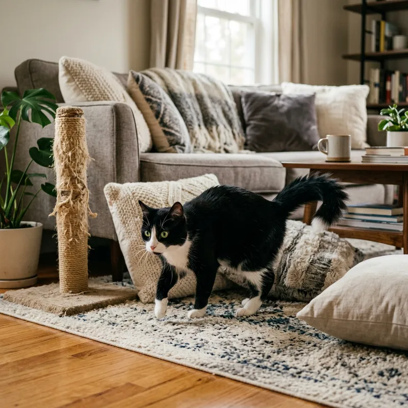 Beautiful Black and White Cat in Stylish Living Room
