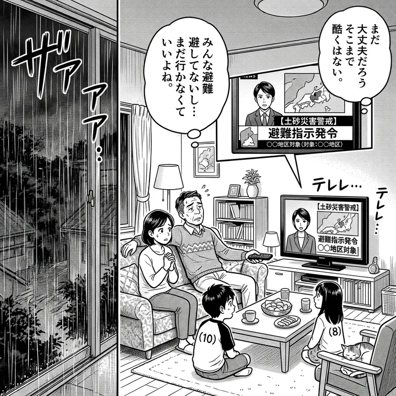 Japanese Manga Illustration: Family in Rainy Day TV Drama Japanese Manga Illustration: Family in Rainy Day TV Drama