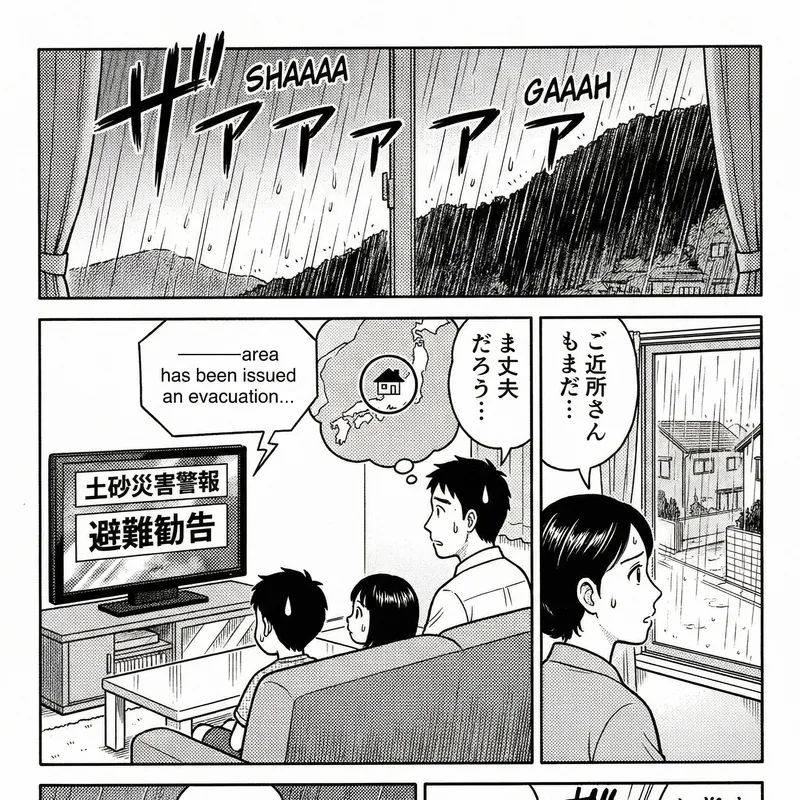 Japanese Manga: Family Reacts During Rainstorm & Evacuation Warning