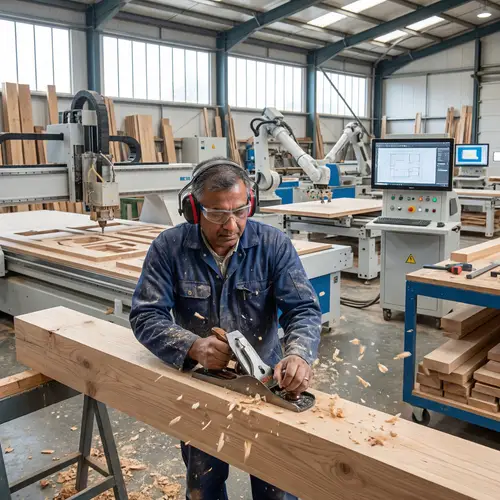 Skilled South Asian Woodworker in Modern Joinery Factory