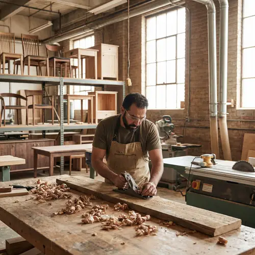 Middle-Eastern Woodworker Crafting Timber in a Factory