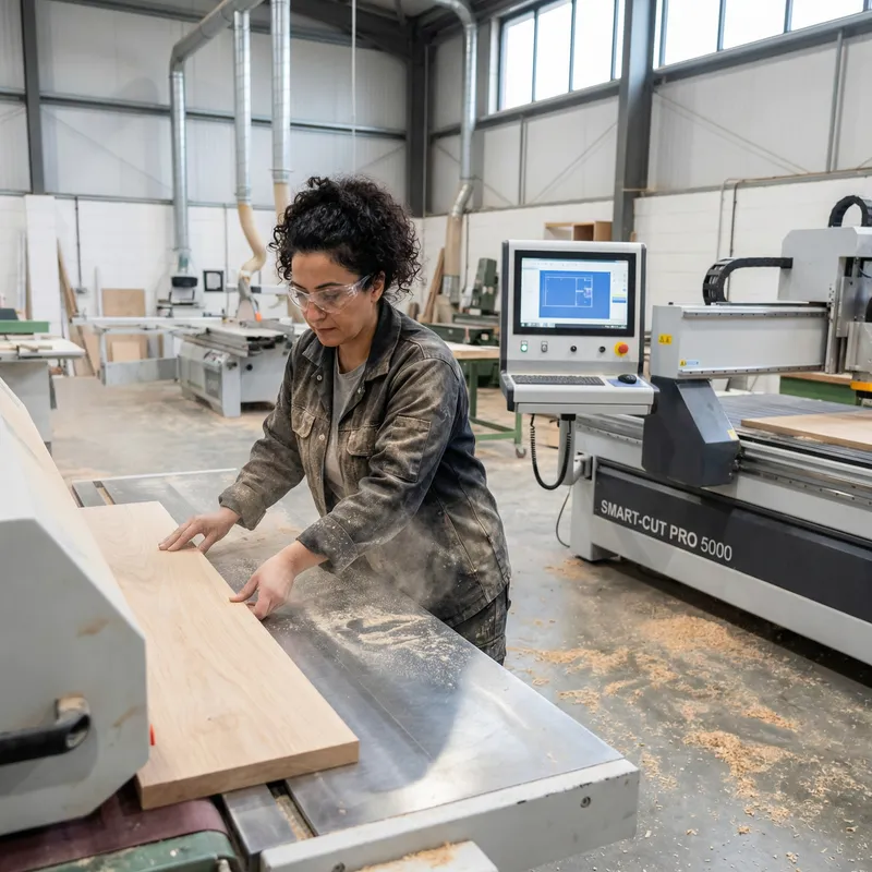 Realistic Woodworker in Modern Joinery Factory | Woodworking Details Realistic Woodworker in Modern Joinery Factory | Woodworking Details