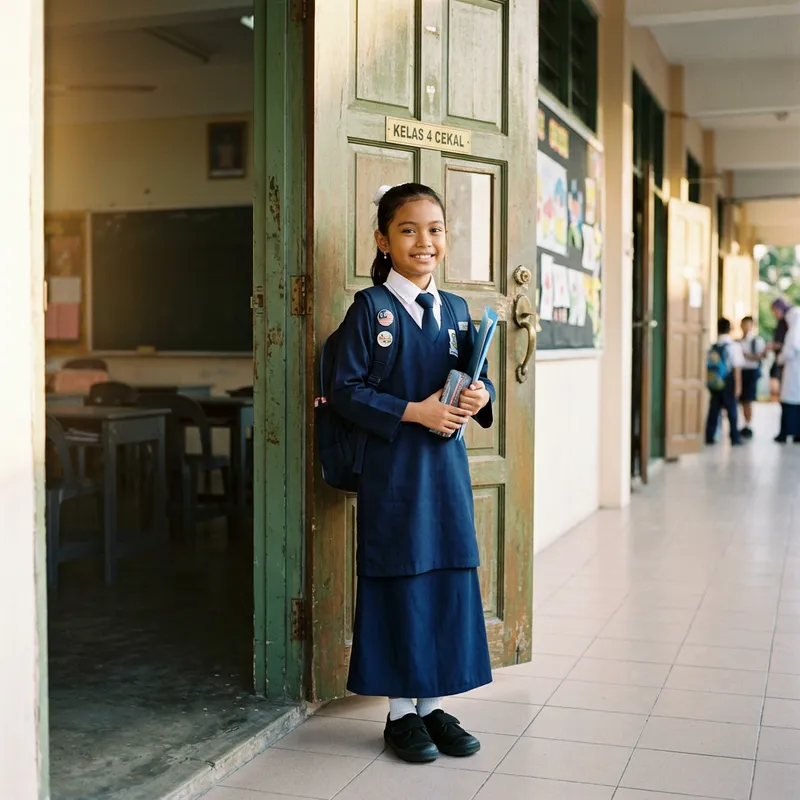 Hopeful Malay Schoolgirl in Morning Light
