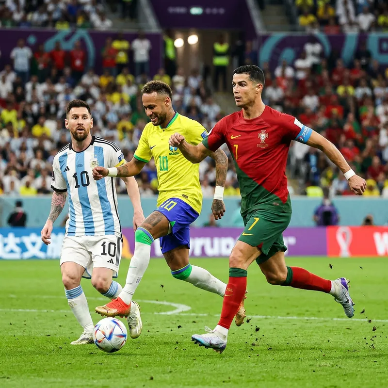 Messi, Ronald, and Neymar in Iconic Action Pose