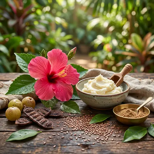 Vibrant Hibiscus Flower, Shea Butter & Herbs HD Background