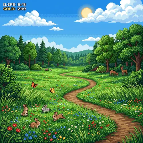 Game-Styled Idyllic Meadow Art