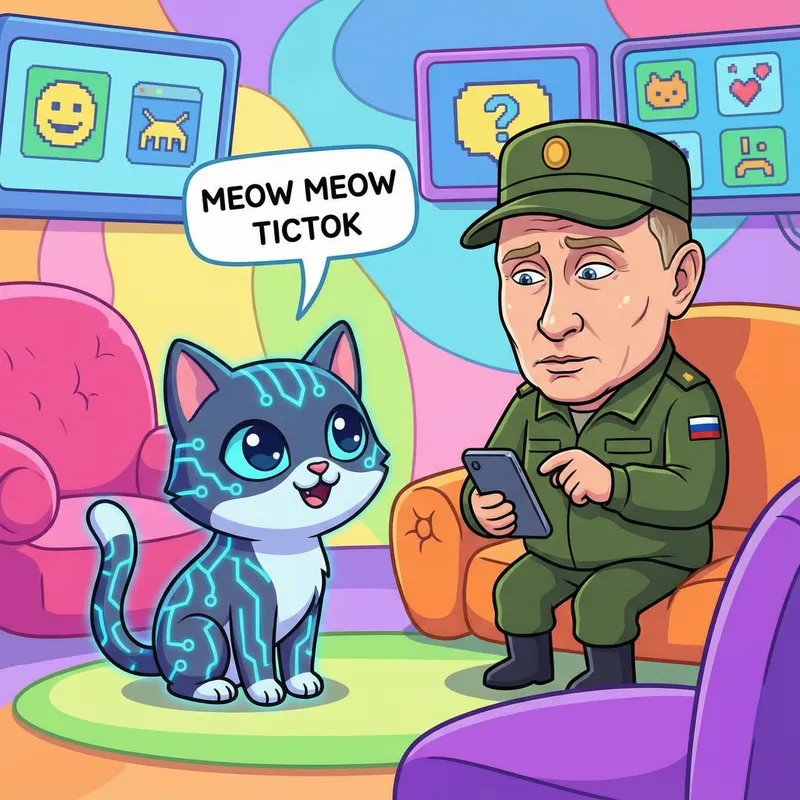 Cartoon Cat Meets Putin in Military Gear on TikTok