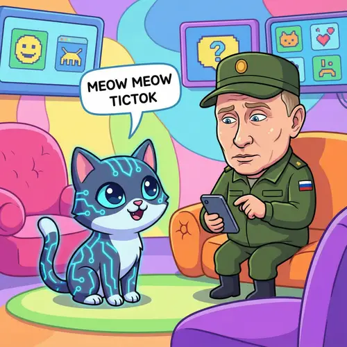 Cartoon Cat Meets Putin in Military Gear on TikTok