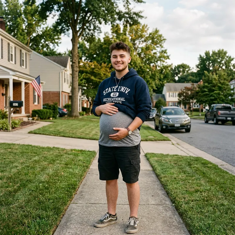 American Teenage Boy with Nine-Month Pregnancy Digital Portrait