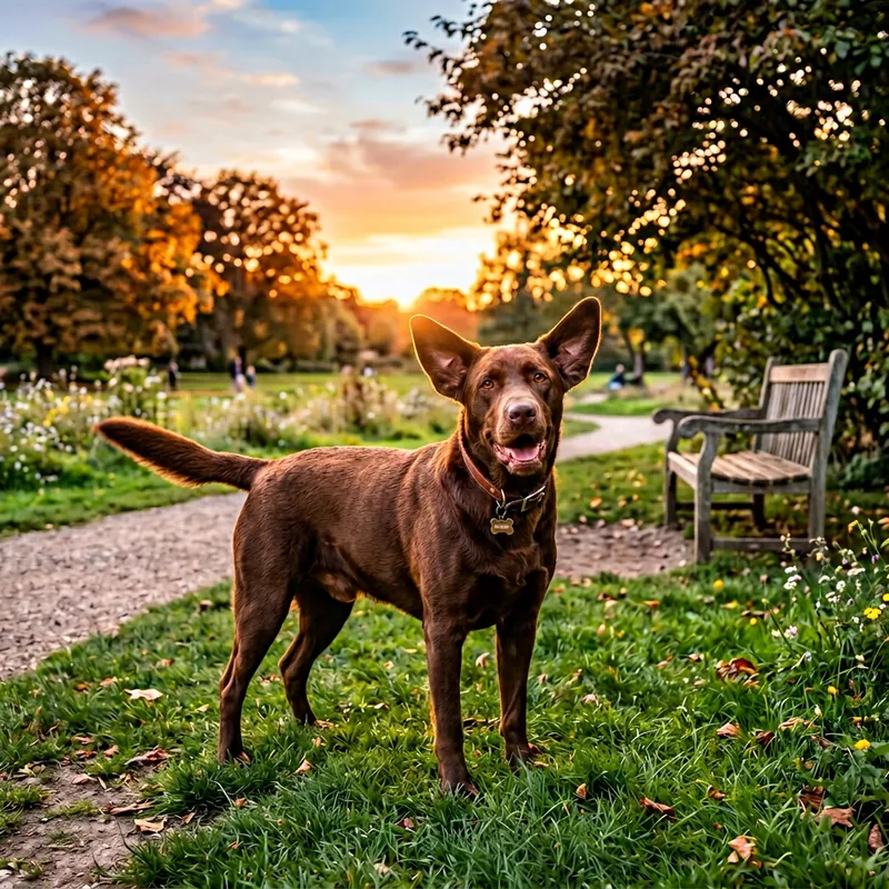Charming Chocolate-Brown Dog in Serene Park Setting